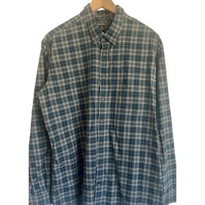 Eddie‎ Bauer Men's Button Shirt Blue Gray Plaid Size XLT Relaxed Fit Cotton